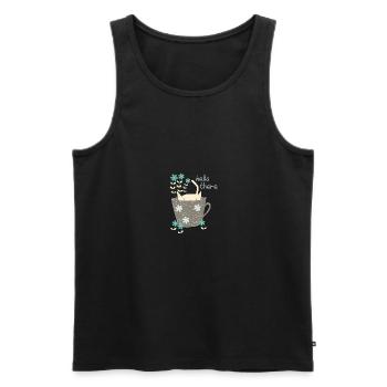 Funny cat in cup Hello gift flowers - Men's Premium Organic Tank Top - black - Front - Michal (187cm)