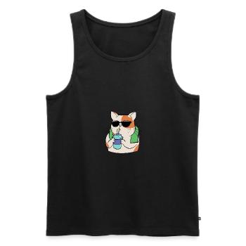 Katze beim Sport mit Trinkbecher und Handtuch - Männer Premium Bio Tank Top - Schwarz - Vorne - AI Model Male 178 light (178cm)