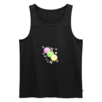 Kawaii Hanami Dango boulettes de riz en rouge vert jaune - Débardeur bio Premium Homme - noir - Devant - AI Model Male 178 light (178cm)