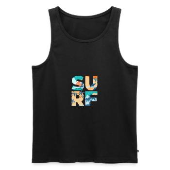 SURF Dété Plage Vagues Surf - Idée cadeau - Débardeur bio Premium Homme - noir - Devant - AI Model Male 178 light (178cm)