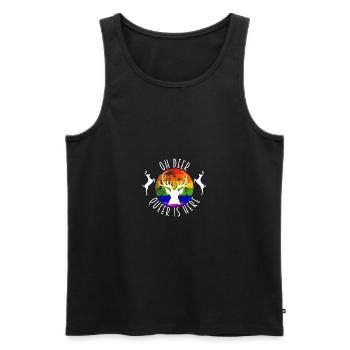 Noël LGBT Noël "Oh, le daim est là" - Débardeur bio Premium Homme - noir - Devant - AI Model Male 178 light (178cm)