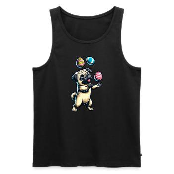 Easter Pug Juggling Eggs, Artist Dog - Men's Premium Organic Tank Top - black - Front - AI Model Male 178 light (178cm)