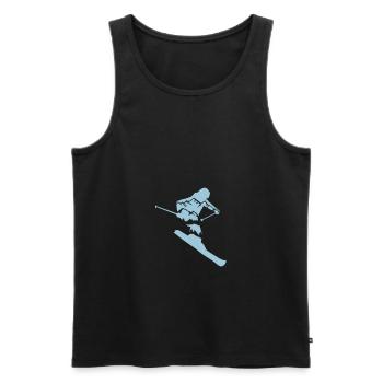 Skiing - skier and mountain silhouette - Men's Premium Organic Tank Top - black - Front - AI Model Male 178 light (178cm)