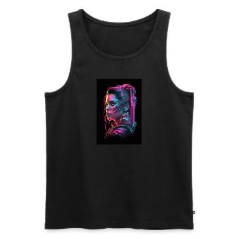 Futuristische Cyberpunk und Synthwave Femme Fatale - Männer Premium Bio Tank Top - Schwarz - Vorne - Michal (187cm)