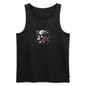 Ein Tanz zwischen Schädel und Rosen - Männer Premium Bio Tank Top - Schwarz - Vorne - AI Model Male 178 light (178cm)