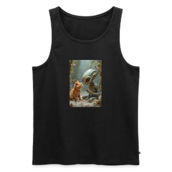 Créature extraterrestre avec chat compagnon - Débardeur bio Premium Homme - noir - Devant - AI Model Male 178 light (178cm)