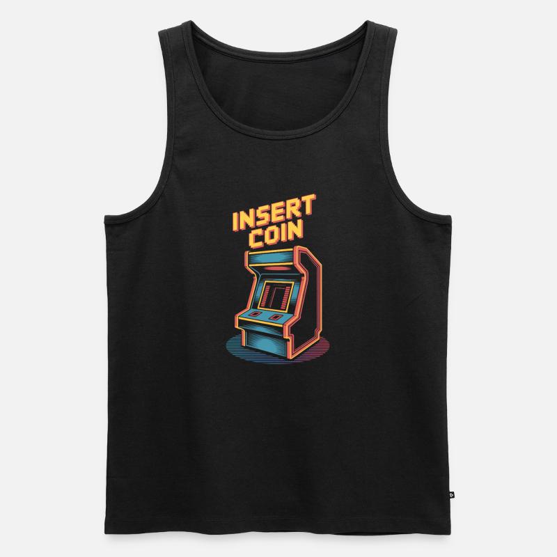 Insert Coin Retro Arcade Gaming Automat - Männer Premium Bio Tank Top - Schwarz