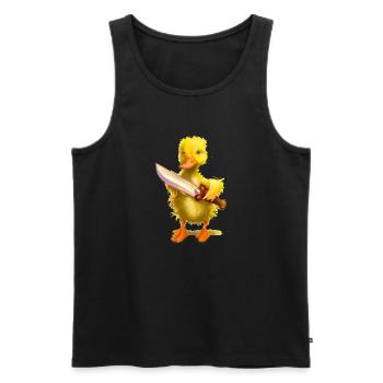 Drôle de bébé canard tenant un couteau - Débardeur bio Premium Homme - noir - Devant - AI Model Male 178 light (178cm)