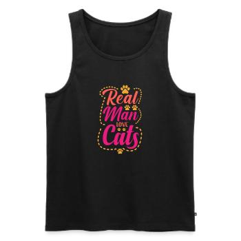 real man love cats - Men's Premium Organic Tank Top - black - Front - AI Model Male 178 light (178cm)