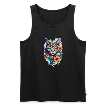Katze und Blume Aquarell - Männer Premium Bio Tank Top - Schwarz - Vorne - AI Model Male 178 light (178cm)