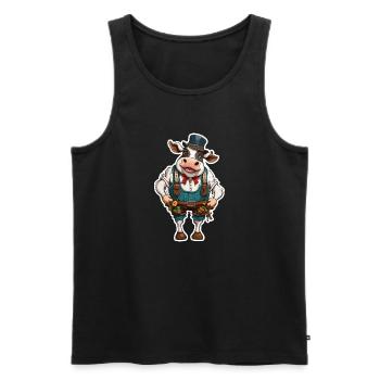 Lederhose / Tier / Tracht / Tradition / Kuh - Männer Premium Bio Tank Top - Schwarz - Vorne - Michal (187cm)