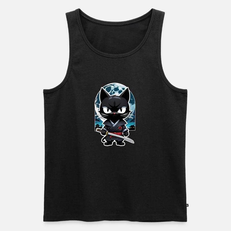 Ninja Katze - Samurai Kätzchen - Männer Premium Bio Tank Top - Schwarz
