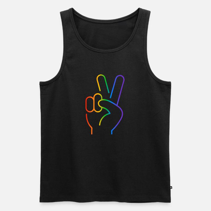 Peace-Zeichen 2 Finger Regenbogen - Männer Premium Bio Tank Top - Schwarz