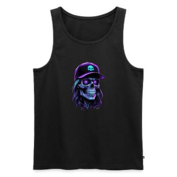 Crâne lueur violet hippie casquette - Débardeur bio Premium Homme - noir - Devant - Michal (187cm)