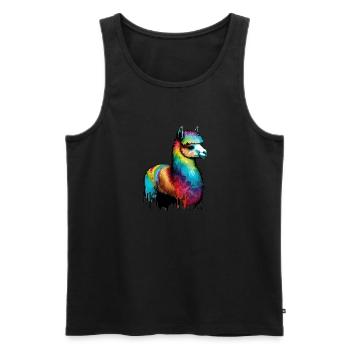 Alpaka Lama Regenborgen Farbtropfen - Männer Premium Bio Tank Top - Schwarz - Vorne - AI Model Male 178 light (178cm)