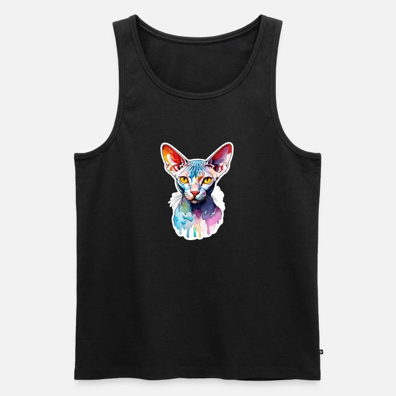 Sphynx Katze Wasserfarben - Männer Premium Bio Tank Top - Schwarz