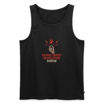 Le café d’abord, la révolution ensuite. - Débardeur bio Premium Homme - noir - Devant - Michal (187cm)