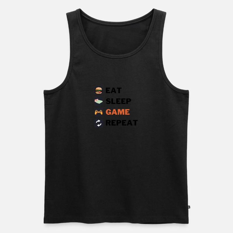 Eat sleep game repeat - Männer Premium Bio Tank Top - Schwarz