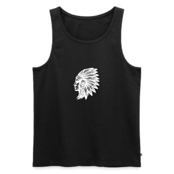 Erfahrener Krieger trägt Federschmuck mit Stolz - Männer Premium Bio Tank Top - Schwarz - Vorne - AI Model Male 178 light (178cm)