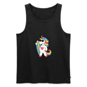 EINHORN SURFEN EINHÖRNER SURFING SURFBRETT MOTIV - Männer Premium Bio Tank Top - Schwarz - Vorne - AI Model Male 178 light (178cm)
