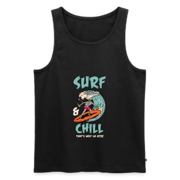 Surf avec un squelette et un crâne de mort - Débardeur bio Premium Homme - noir - Devant - Michal (187cm)