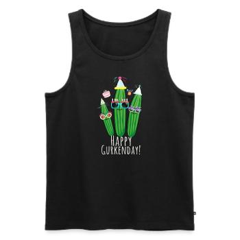 Anniversaire, concombres, concombre, trio, célébration - Débardeur bio Premium Homme - noir - Devant - Michal (187cm)