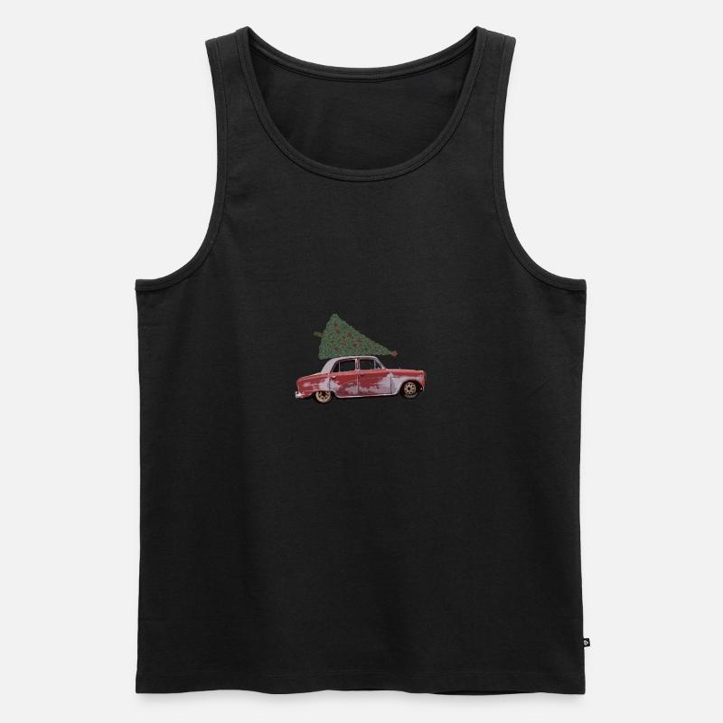 Oldtimer mit Tannenbaum - Männer Premium Bio Tank Top - Schwarz