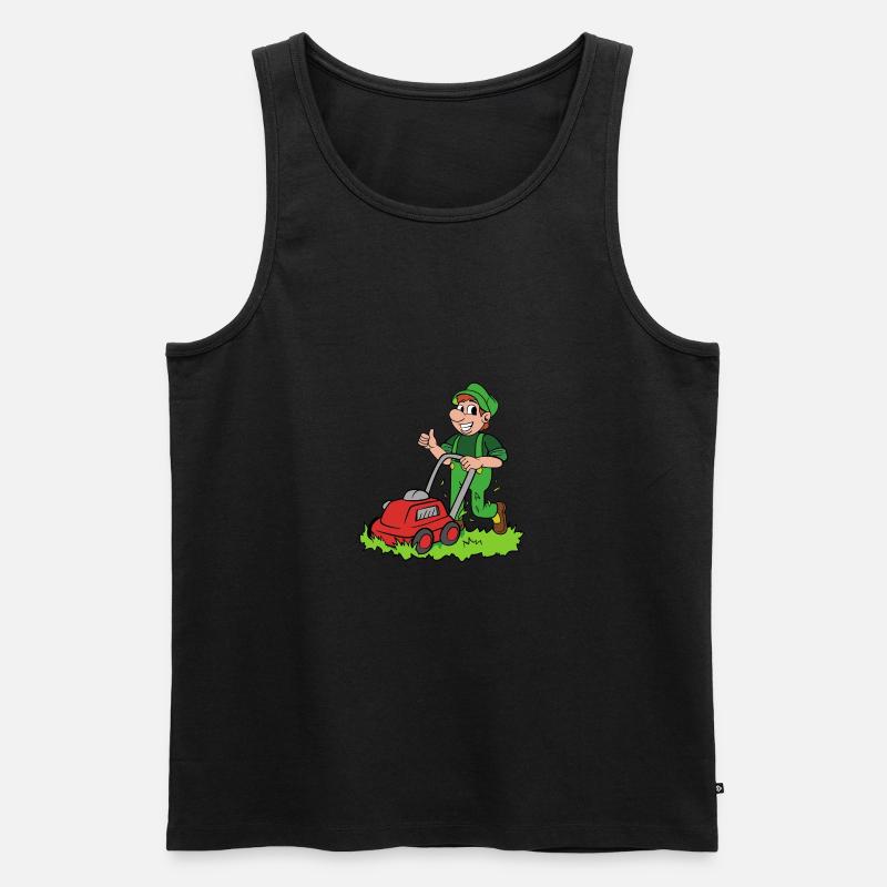 Gärtner mit Rasenmäher - Männer Premium Bio Tank Top - Schwarz