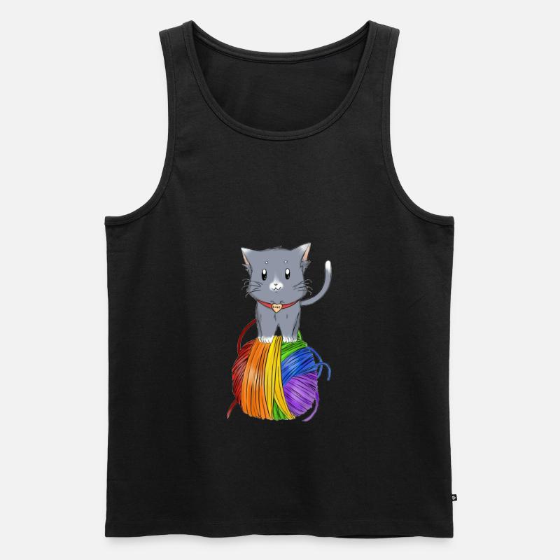Katze Regenbogen,Gay Katzen - Männer Premium Bio Tank Top - Schwarz
