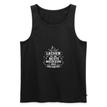 Neu Cooles Shirt LACHEN UND MEDIZIN - Männer Premium Bio Tank Top - Schwarz - Vorne - Michal (187cm)