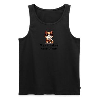 Mon chat prend soin de moi - Débardeur bio Premium Homme - noir - Devant - AI Model Male 178 light (178cm)