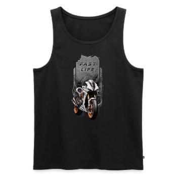 Speed Demon: Racing Bike Design with 'Fast Life' - Men's Premium Organic Tank Top - black - Front - AI Model Male 178 light (178cm)