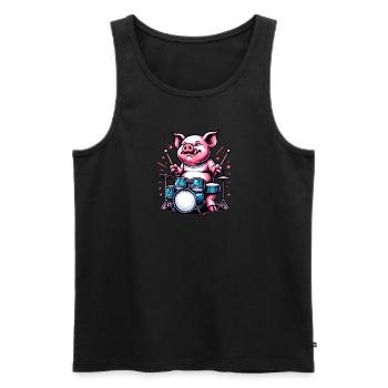 Cool Pig Drummer Farm Band - Débardeur bio Premium Homme - noir - Devant - Michal (187cm)