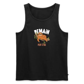 Demain peut être. Humour paresseux. - Débardeur bio Premium Homme - noir - Devant - AI Model Male 178 light (178cm)