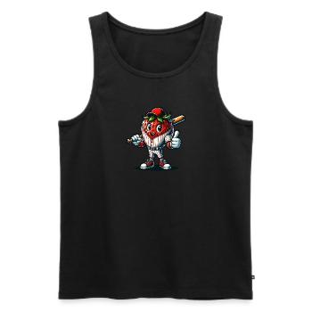 Erdbeer Baseball Star mit Schläger - Männer Premium Bio Tank Top - Schwarz - Vorne - Michal (187cm)
