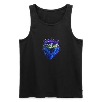 fraise, fraise bleue, fraise à paillettes - Débardeur bio Premium Homme - noir - Devant - AI Model Male 178 light (178cm)