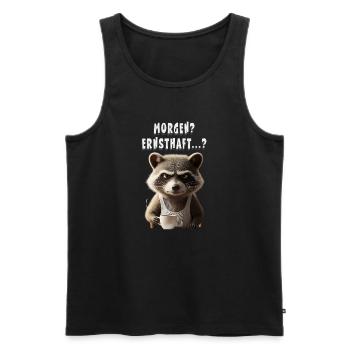 Grumpy raccoon with coffee saying morning grouch - Men's Premium Organic Tank Top - black - Front - Michal (187cm)