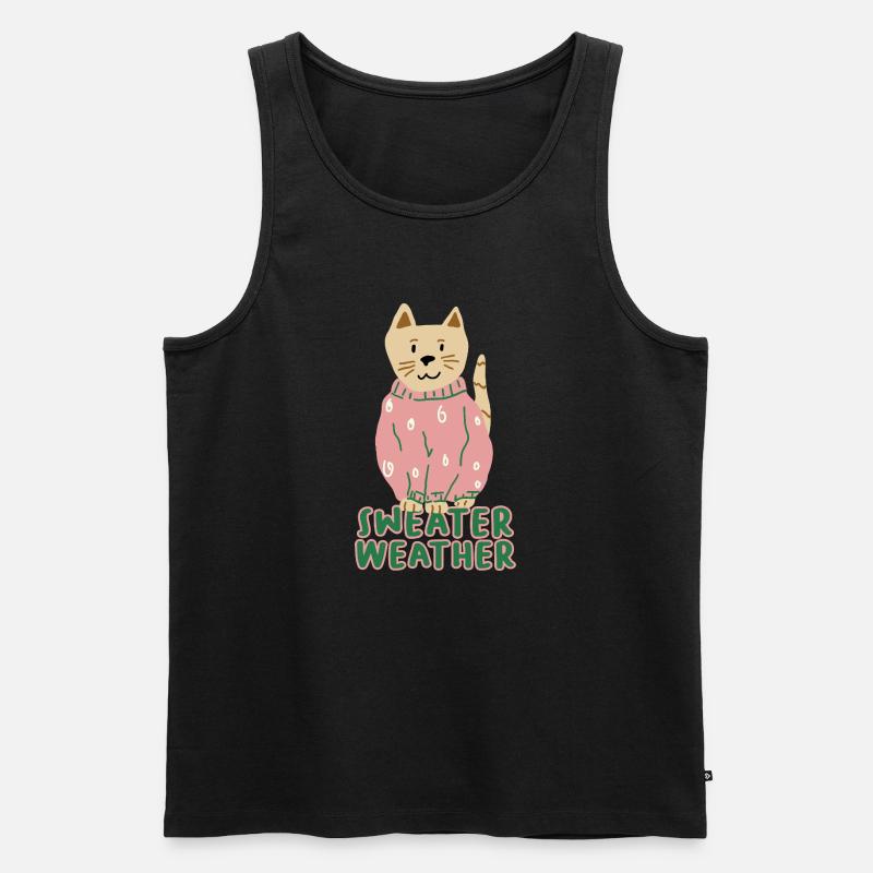 Katze im Rosa Pullover – Sweater Weather - Männer Premium Bio Tank Top - Schwarz