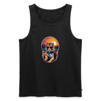 tigre avec lunette soleil et coucher de soleil - Débardeur bio Premium Homme - noir - Devant - AI Model Male 178 light (178cm)