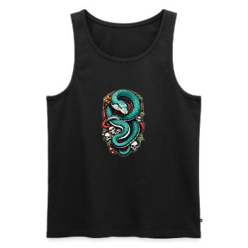 serpent squelette et tatouage - Débardeur bio Premium Homme - noir - Devant - AI Model Male 178 light (178cm)
