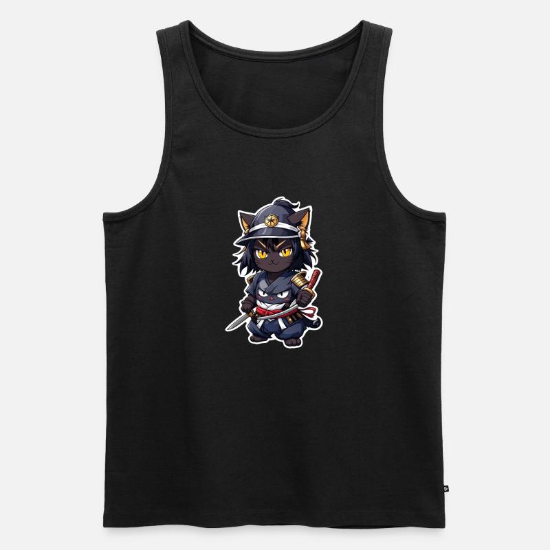 Ninja Katze - Samurai Kätzchen - Männer Premium Bio Tank Top - Schwarz