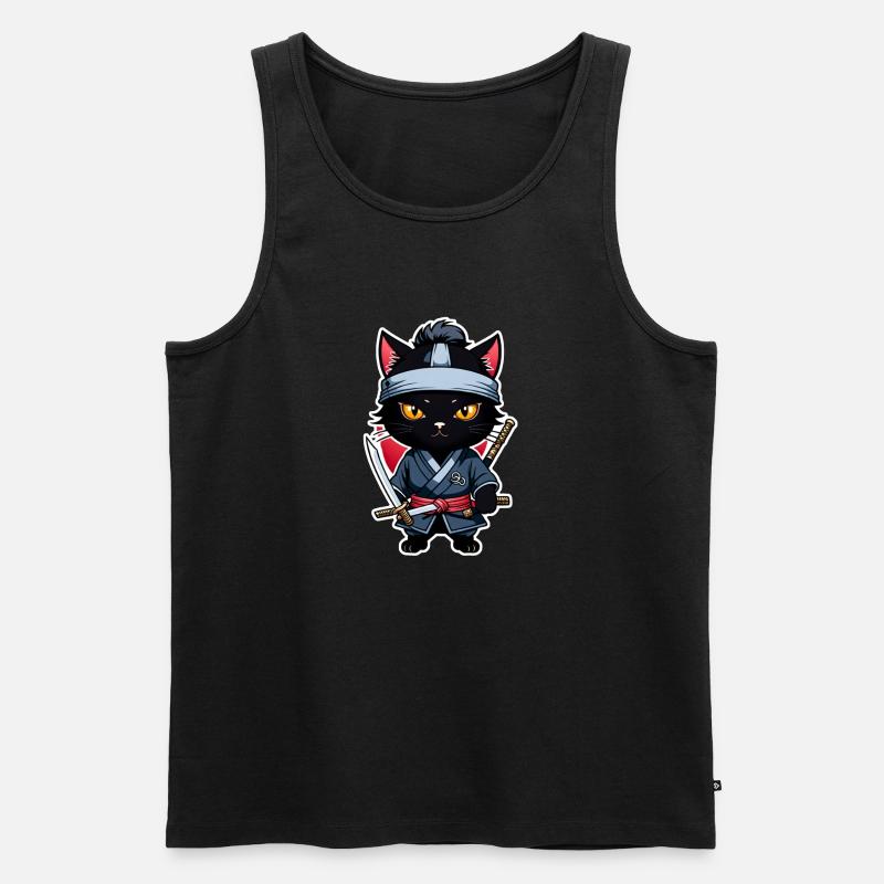 chat ninja - chaton samourai - Débardeur bio Premium Homme - noir
