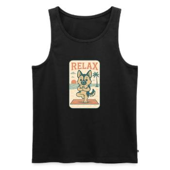 Deutscher Schäferhund Yoga am Strand - Männer Premium Bio Tank Top - Schwarz - Vorne - Michal (187cm)