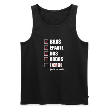 Bras épaule dos abdos jambe de poulet t-shirt - Débardeur bio Premium Homme - noir - Devant - Michal (187cm)