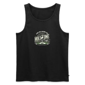Fragen Sie mich nach meinem Hole In One - Männer Premium Bio Tank Top - Schwarz - Vorne - Michal (187cm)