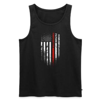 | Fire Brigade Hero | American Firefighter - Men's Premium Organic Tank Top - black - Front - AI Model Male 178 light (178cm)