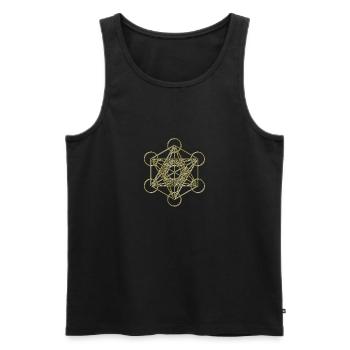 Metatrons Cube gold 3D - Männer Premium Bio Tank Top - Schwarz - Vorne - AI Model Male 178 light (178cm)