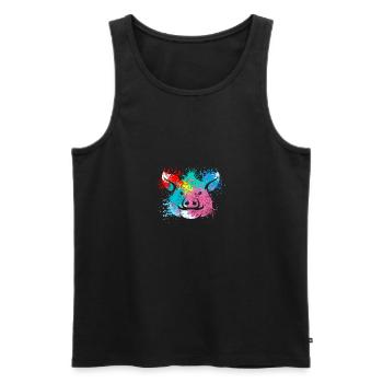 Colorful Splash Art Farm animals pig head - Men's Premium Organic Tank Top - black - Front - Michal (187cm)