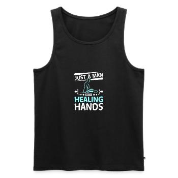 Just a man with healing hands Massage therapist - Männer Premium Bio Tank Top - Schwarz - Vorne - Michal (187cm)
