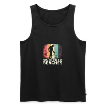 Drôle de pêche sale, comment je vérifie les plages - Débardeur bio Premium Homme - noir - Devant - Michal (187cm)